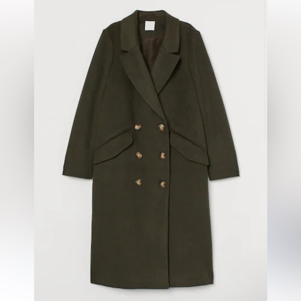 H&M Knee-length Coat Long sleeve Moss green